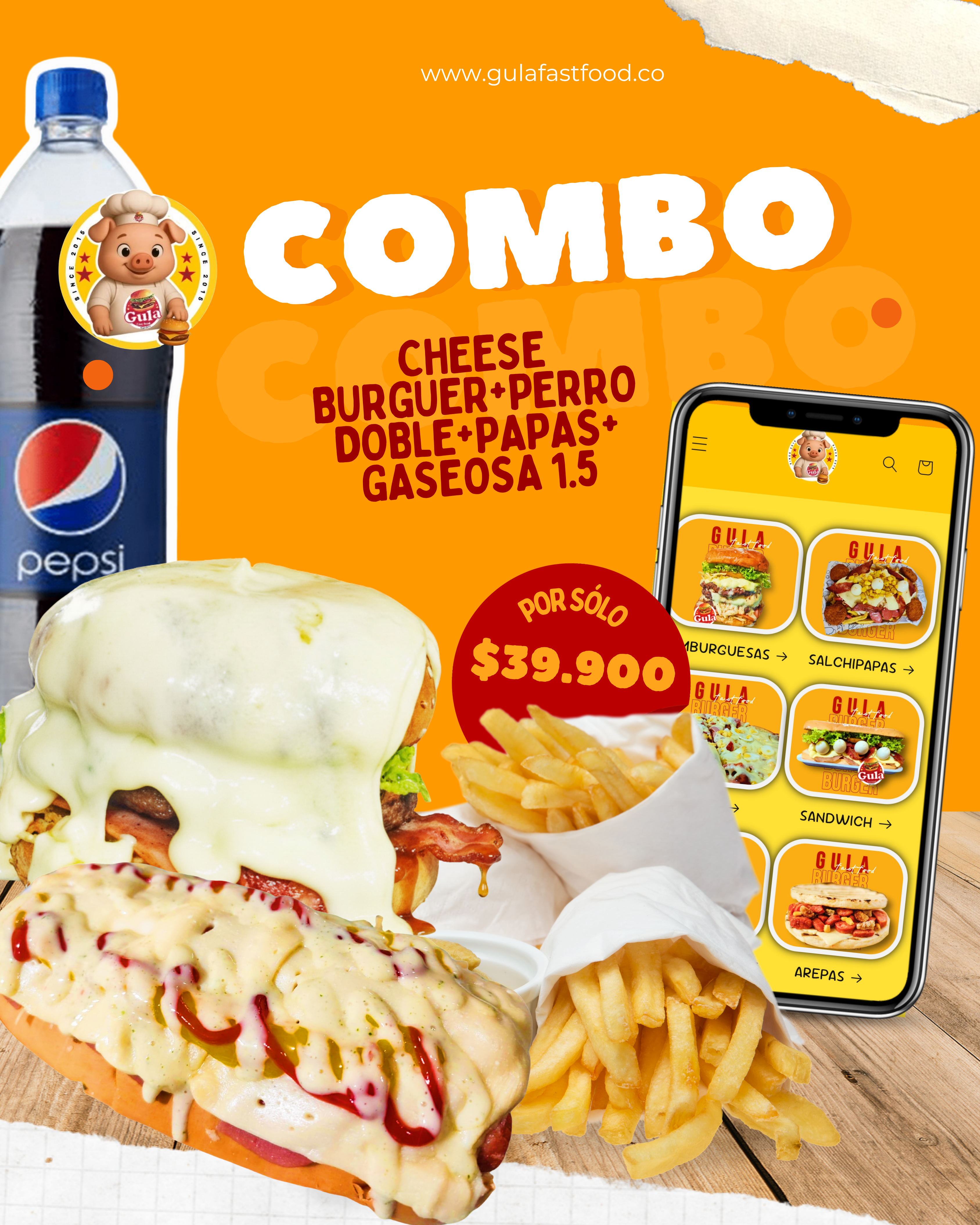 COMBO CHEESE BURGUER + PERRO DOBLE CARRIL